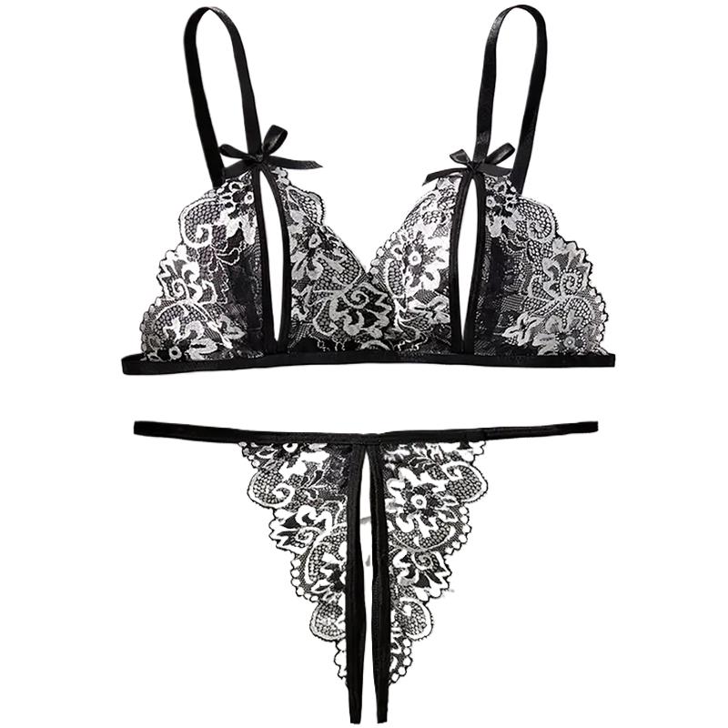 Sheer Bra Lace - Hitam Panas Crotchless Wanita Renda Pakaian